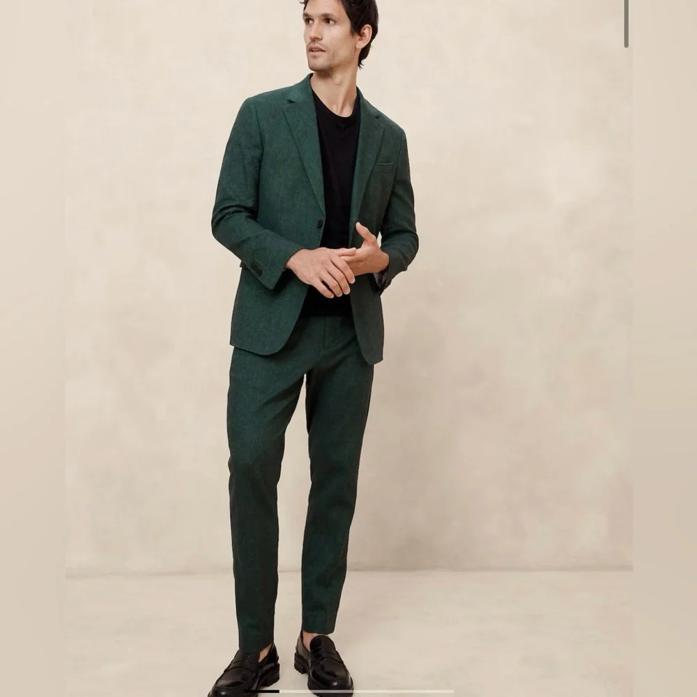 Banana Republic Pure Linen Dark Green Tailored Suit Pants